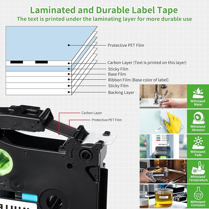 Labelife 9mm Label Tape TZe-221 Replace for Brother P Touch TZe TZ Tape 9mm 0.35 Laminated White Label Tape TZe221 Work for Brother Ptouch Label Maker PT-D210 PT-H110 PT-D220 PT-D400, 3/8 Inch, 4-Pack
