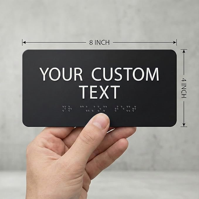 ALPHA DOG ADA SIGNS Custom ADA Braille Room Sign 4x8 Inch - Personalized Office Door Name Plate with Grade 2 Braille - ADA and Title 24 Compliant Signage - Made in USA - Black