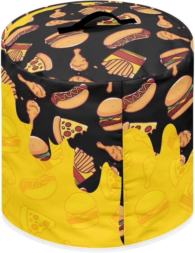3 Quart Pressure Cooker Small Appliance Covers, Washable Dust Cover for Air Fryer Rice Cooker Kitchen Appliance Accessories with Storage Pockets, Pizza and Burger Print