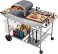 VEVOR Outdoor Grill Cart, 36.4 x 23.4 x 1 inch Tabletop Size Grilling Table, Movable Outdoor Cooking Table with 4 Spice Containers, Wheels, Lids, Hooks, BBQ Prep Tables for Picnic, Kitchen, Courtyard