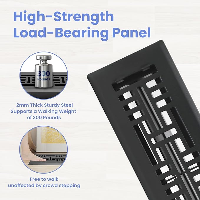 2x12 Inches 2 Pack Heavy Duty Walkable Floor Register Easy Adjust Air Supply Lever Floor Vents - Seattle Design - Vent Cover for Home Floor - Matte Black