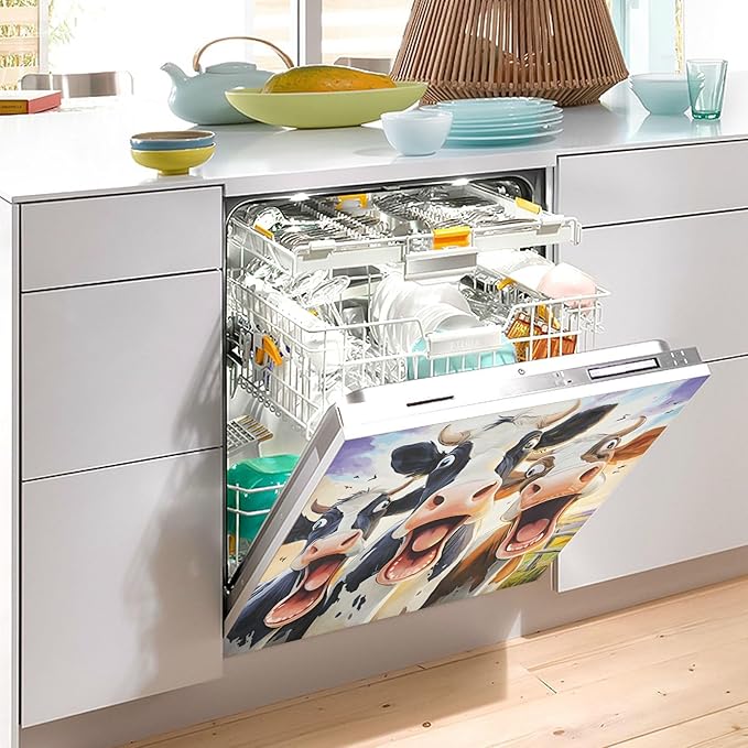Three Funny Cows Dishwasher Magnet Cover Front Dishwasher Cover Magnetic Home Cabinet Decals Appliances Stickers Refrigerator Decor, 23x26in