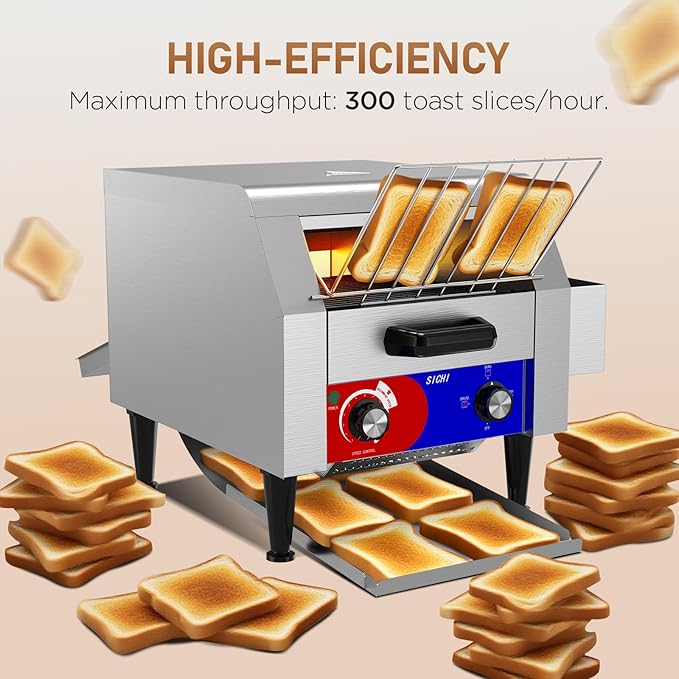 Commercial Conveyor Toaster w/ 2 Slice Wide Slot, 300 Slice/hour Commercial Toaster w/ 10.1’’ Wide and 3‘’ Opening, Industrial Kitchen Cooking bagel w/Stainless Steel and Heavy Duty