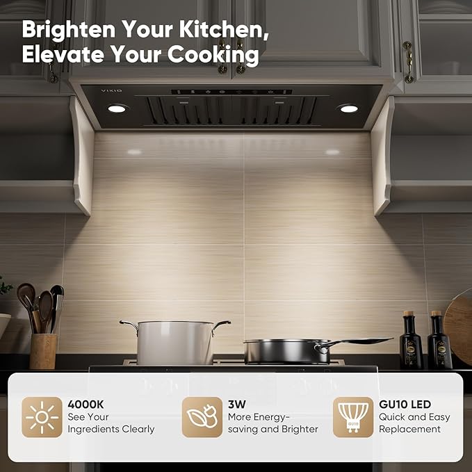 36 inch Built-in/Insert Range Hood 980 CFM, Ducted/Ductless Convertible Duct Stainless Steel Kitchen Vent Hood with 4 Speed Gesture Sensing& Touch Control Panel, Black