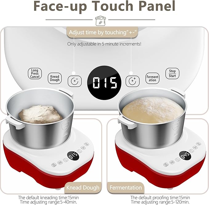AIZIYO DoughChief, Electric Dough Mixer 7.4Qt with Ferment Function, Dough Maker 304 Stainless Steel Bowl, Microcomputer Control, Face-up Touch Panel, Easy To Clean for Bread & Pizza