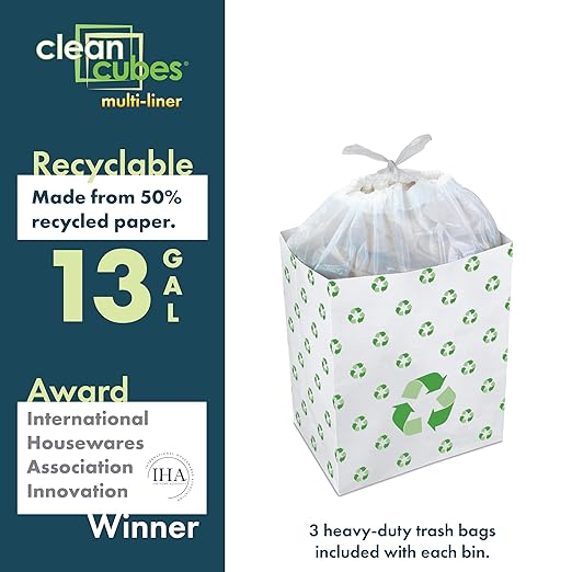 13 Gallon Disposable Pop-Up Trash Cans (3-Pack, Multi-Liner) with Fitted Bags – Foldable Garbage & Recycling Bins for Parties, Events & Kitchen (Recycle, 17" H x 13.5" W x 10" D)