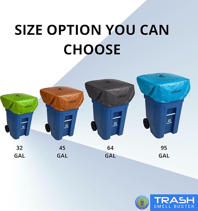 | Odor Eliminating Trash Can Cover for 95 Gallon Outdoor Bins | Lemon Scented with Elastic Band | Eliminates Trash Odor Naturally | 1 Durable Cover