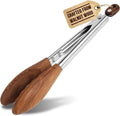 Boxiki Kitchen 9 Inch Tongs for Cooking with Wooden Tips - Nonstick Kitchen Tongs for Serving Food, Grilling, Cooking, BBQ and Tossing Salad - Made of Natural Walnut Wood