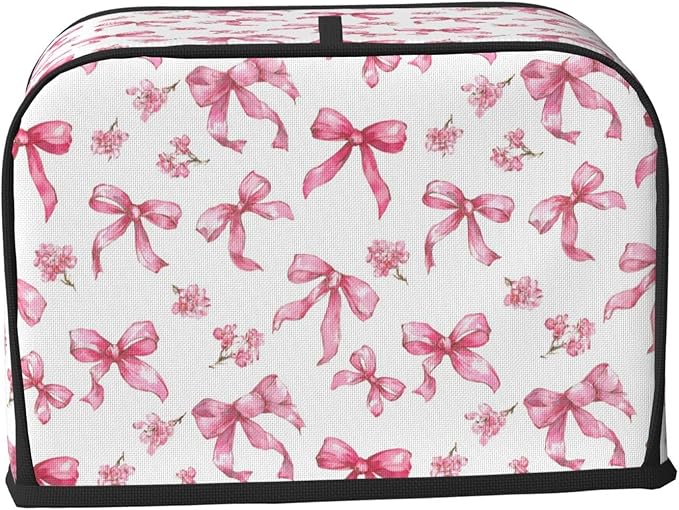 2 Slice Toaster Cover for Kitchen Pink Flower Bow Pattern Waterproof and Dustproof Toaster Dust Cover with Side Pockets Decorative Universal Cover for Wide Slot Toasters and Small Appliances