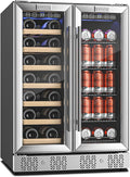 Empava Wine and Beverage Refrigerator, 24 inch Dual Zone Wine and Beverage Cooler 78 Cans and 20 Bottles Capacity, Built-in or Freestanding Wine Fridge with Glass Doors and LED Light