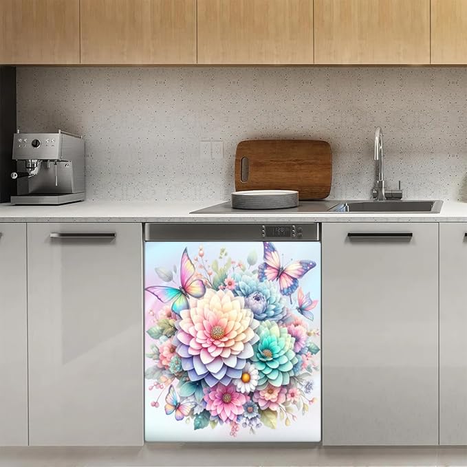 Rainbow Flower Dishwasher Magnet Cover for The Front Dishwasher Door Cover Panel Decals Magnetic Refrigerator Cover for Kitchen Farmhouse Home Decor 23 X 26 in