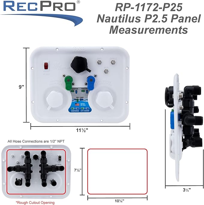 RecPro RV Water Management Panel | Nautilus P2.5 | 7-Function City-Water Fill (No, Don't Include Install Kit) | Made in USA