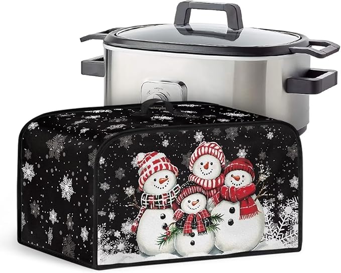 Snowman Family 6-8 Qt Slow Cooker Dust Cover for Holiday Slow Cooker Cover Holder with Pocket Dust Cover Kitchen Small Appliance Dust Covers Small Kitchen Appliance Covers