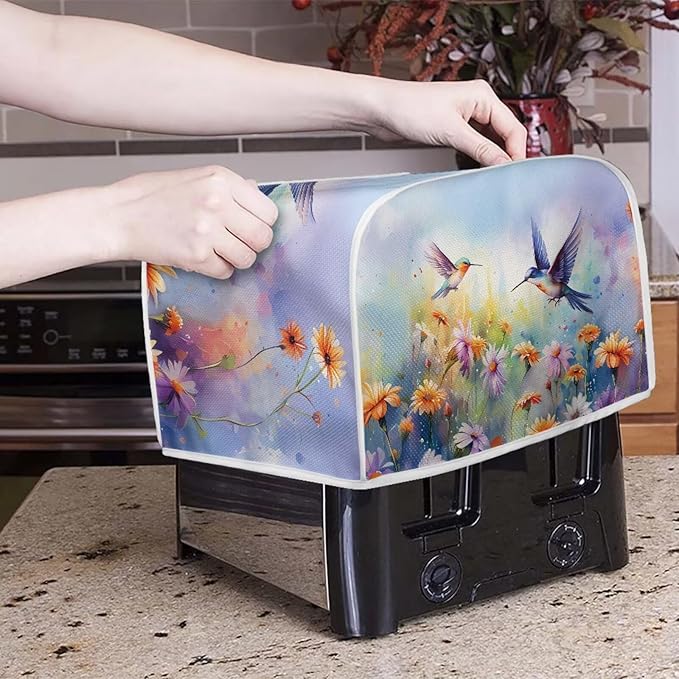 Hummingbird Daisy Print 4 Slice Toaster Cover for Home Waterproof Dustproof Fingerprint Protectors for Kitchen Small Appliance