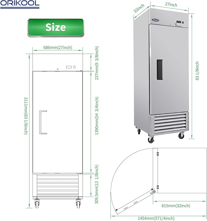 Commercial Upright Freezer with Single Door 27" W 23 Cubic Feet Storage, Adjustable Shelving, Automatic Defrosting, Precision Digital Thermostat, LED Lights, Safety Locks