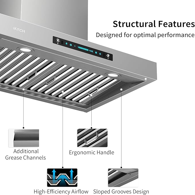 IKTCH 36 inch Wall Mount Range Hood, 900 CFM Ducted/Ductless Range Hood with 4 Speed Fan, Pure Stainless Steel with Gesture Sensing & Touch Control Making life Smarter IKP02R-36