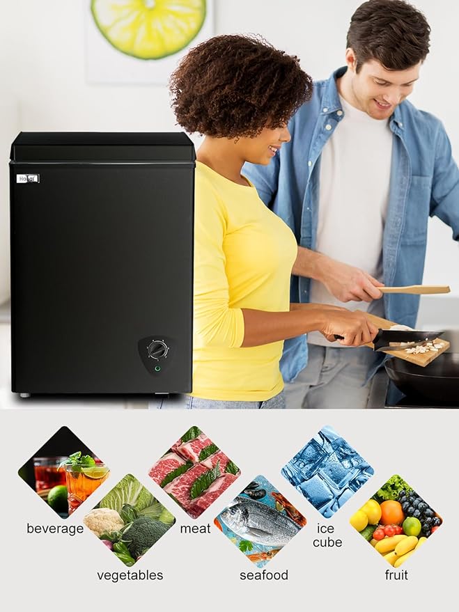 Chest Freezer Small Deep Freezer WANAI 3.5 Cu.Ft Mini Freezer Black Free-Standing Top Door Freezer Adjustable 7 Thermostat and Removable Basket Open Deep Freezer Apartment Kitchen, Black