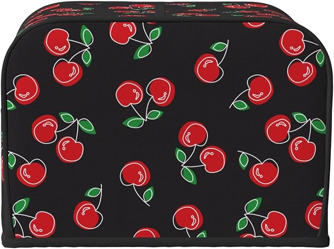 Red Black Cherry 4 Slice Toaster Cover, Waterproof Toaster Dust Cover Bread Maker Protective Cover For Small Kitchen Appliance Dining Room Table Home Decor Gifts