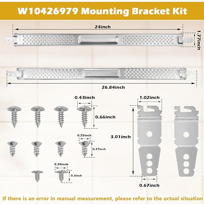 W10426979 8269145 24" Dishwasher Mounting Bracket Kit for Granite Quartz Countertops Compatible with Whirlpool, KitchenAid, Maytag 24 Inch Dishwashers Replaces AH3632890 EA3632890 PS3632890 2311792