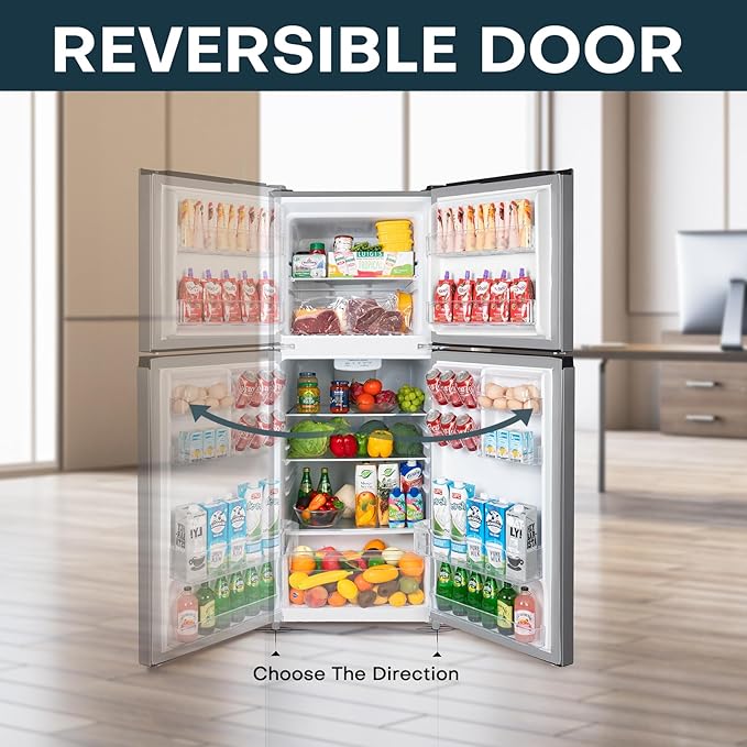 Upstreman 11.6 Cu.Ft. Double Door Refrigerator in Stainless Steel with Large Capacity Top Freezer, Frost Free, Adjustable Thermostat Control, Apartment Refrigerator with Freezer, ENERGY STAR