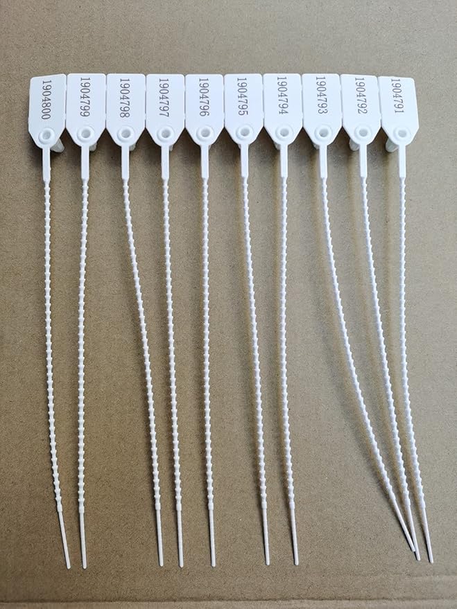 Plastic Security Seals Tags Numbered Tamper Proof Seals Self Locking Zip Ties 9.84" Length White (Pack of 500)