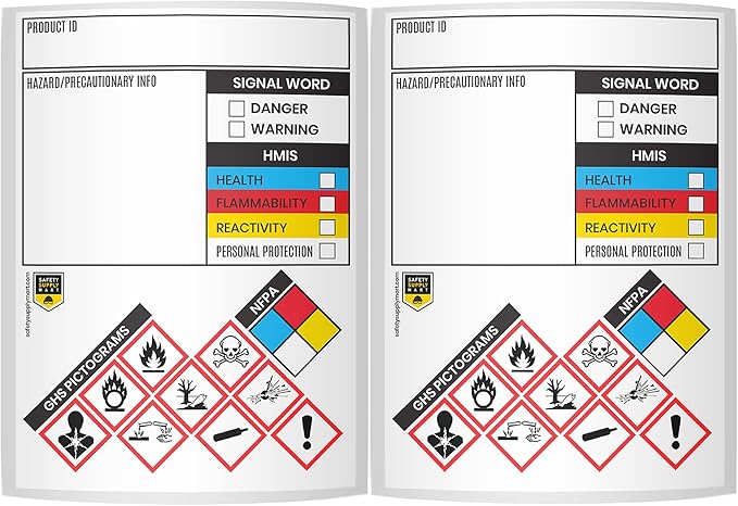 SDS OSHA Data Labels 4 x 3 Inches, 2 Rolls of 250 (500 Total) | GHS Pictogram Stickers with Perforated Edges | HMIS & Hazard Compliant for Chemical Safety & Secondary Containers