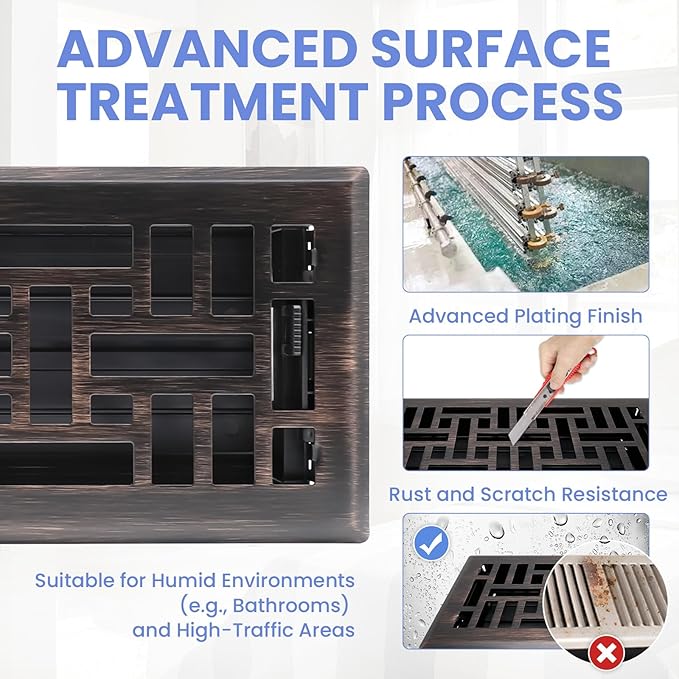 4x12 Inches 2 Pack Heavy Duty Walkable Floor Register Easy Adjust Air Supply Lever Floor Vents - Seattle Design - Vent Cover for Home Floor - Oil Rubbed Bronze