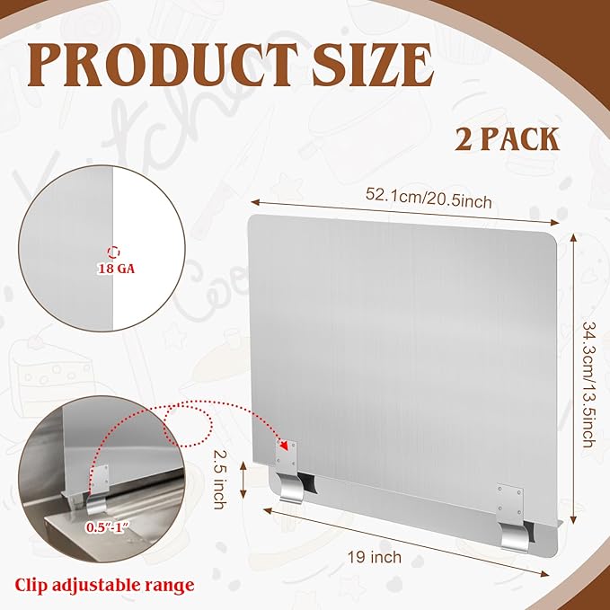 2 Packs Stainless Steel Fryer Splash Guard Commercial Splatter Guard Side Stove Splash Guard for Stop Oil from Splattering (20-1/2 W x 13.5 H)