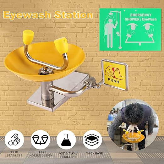 Eye Wash Station Emergency Wall-Mounted -2Pcs Yeipower Portable First Aid Eyewash Station Eye Irrigation Sign
