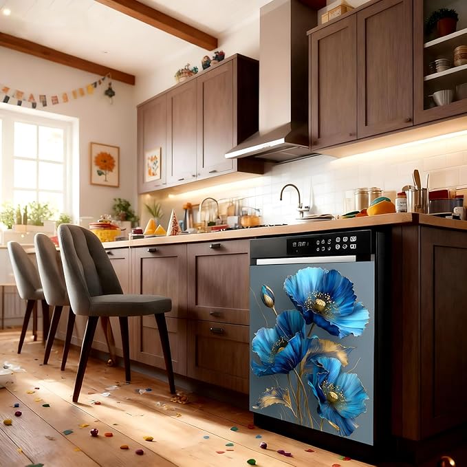 Dishwasher Magnet Cover, Dishwasher Magnetic Decoration, Flower-Themed Sticker, Dishwasher Refrigerator Protection Magnetic Sticker, Kitchen Art Decoration 23x25.5 inches