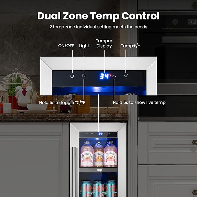 Yeego 12 Inch Beverage Refrigerator - 60 Cans Compact Beverage Cooler with Glass Door, Under Counter Drink Fridge Built-In or Freestanding for Soda, Beer & Wine, Office, Kitchen or Home Bar