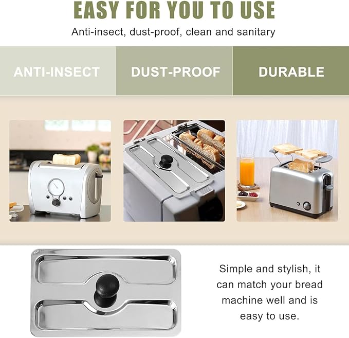 Toaster Cover, Stainless Steel Dust-cover Bread Machine Covers Toaster Lid Appliance Top Covers Electric Bread Maker Upper Cover for Sandwich Breads Machine Part Accessories