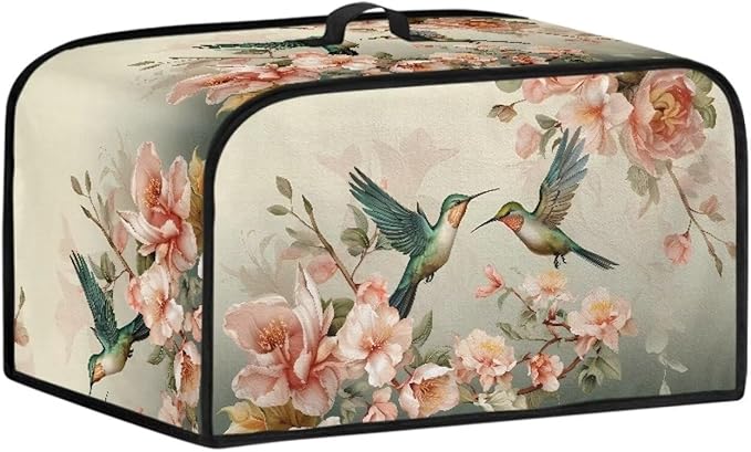 Hummingbird Slow Cooker Cover Pink Flower Slow Cooker Cover Holder Fits for Most 6-8 Quart Oval Slow Cooker Accessories with Handle and Pocket
