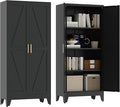61" Tall Pantry Cabinet, White Metal Pantry Storage Cabinet, Kitchen Pantry Storage Cabinets with 2 Door and 3 Adjustable Shelves (Black, 61" H)
