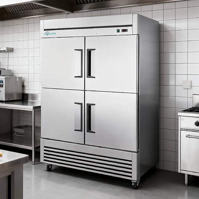 COOLCHEF 54"Commercial Freezer, 49 Cu.Ft Four-Door Stainless Steel Reach-In Freezer, -8~0℉, Air Cooling, 6 Shelves, R290