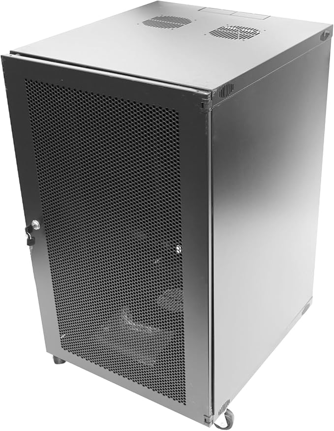18U Server Cabinet Wall Mount Rack Enclosure with Caster Wheels 2 Server Fans Locking Grid Gate Removable Side Panels 19" Network Cabinet 15-18.5" Installation Depth Heavy-Duty Frame (37INCH, 18U)