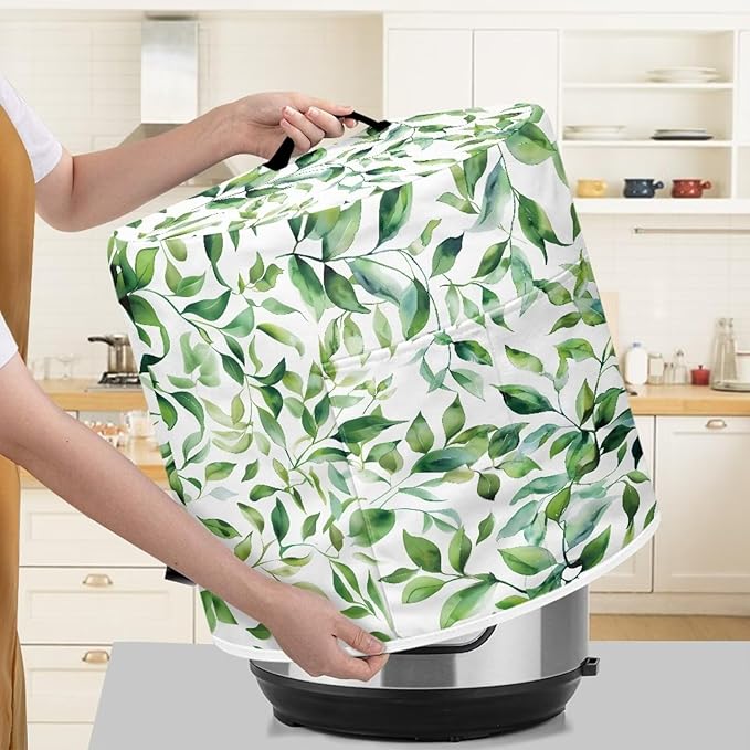 Flashideas Green Leaf Dust Cover for 8 Quart Instant Pot and Extra Accessories, Dust Proof Easy to Clean Pressure Cooker Cover Electric Appliance Cover Air Fryer Accessories with Pocket