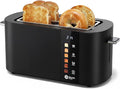 Toaster 4 Slice Wide Slot, Bagel Function, Long Slot, Stainless Steel, Touch Screen, Built-in Rack, Extra-Wide 1.5" Slots for Thick Breads & Bagel, Timer, BPA-Free, Removable Tray, Black