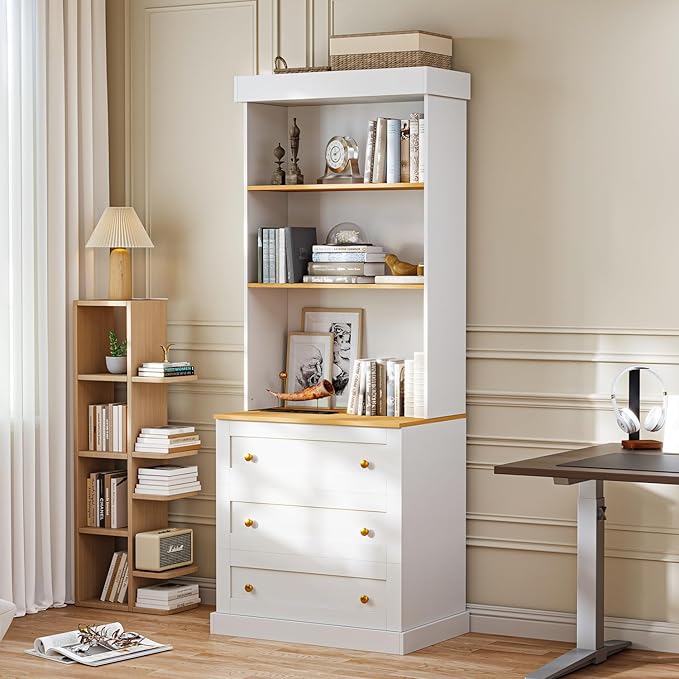 Vyre 71" Farmhouse Kitchen Pantry Cabinet Set of 2, White Freestanding Coffee Bar Hutch with Drawers & Adjustable Shelves, Large Storage Cabinet with Microwave Stand for Living Room & Kitchen