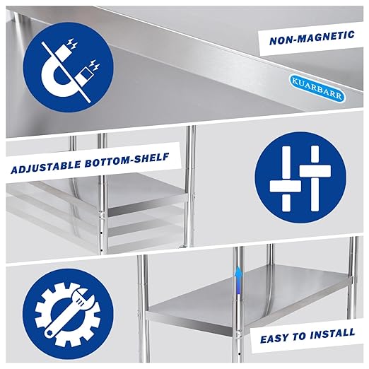 Stainless Steel Table for Prep & Work with 4 Caster Wheels with Adjustable Undershelf 24 x 30 NSF Metal Commercial Kitchen Worktable for Restaurant Home Outdoor | Prep & Work, 4 Caster Wheels, NSF, Commercial Kitchen, Worktable