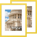 Vittanly 11x14 Picture Frame Set of 2, Solid Wood Frame for Wall Art Photo and Prints, Display Photo 8x10 with Mat or 11x14 without Mat, Yellow