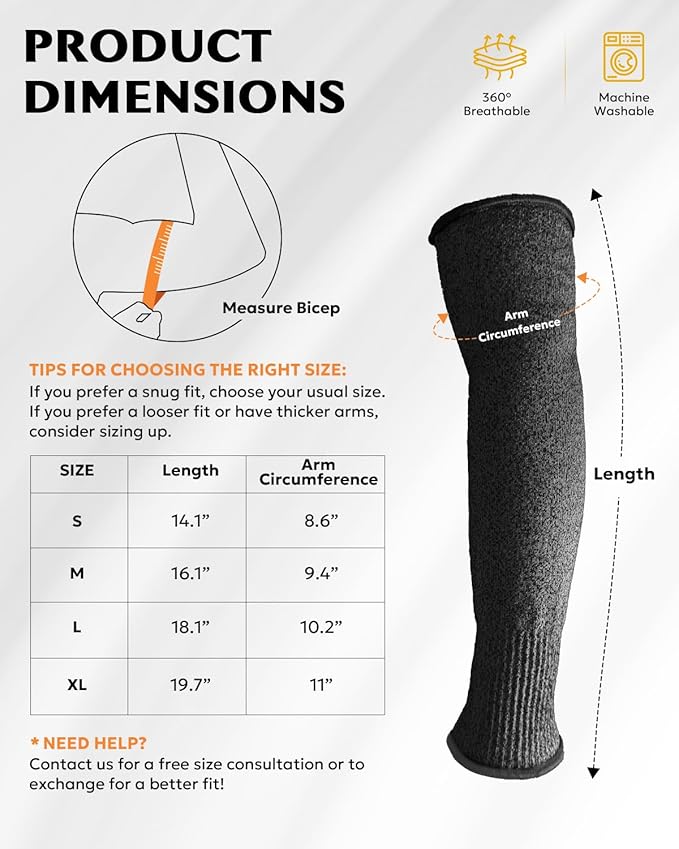 Evridwear Protective Arm Sleeves Cut Resistant Farmers Sleeves for Men Work, Gardening, Farming, Arm Protectors for Thin Skin and Bruising (XL, Black No Thumb Hole)