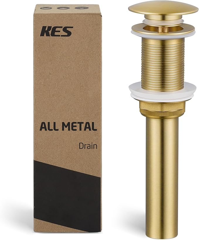 KES Sink Drain Without Overflow Bathroom Pop Up Drain Assembly Stopper Vessel Sink Brushed Gold for 1.6"-1.9" Sink Hole, All Metal Rustproof Brass and 304 Stainless Steel, S2008D-BZ