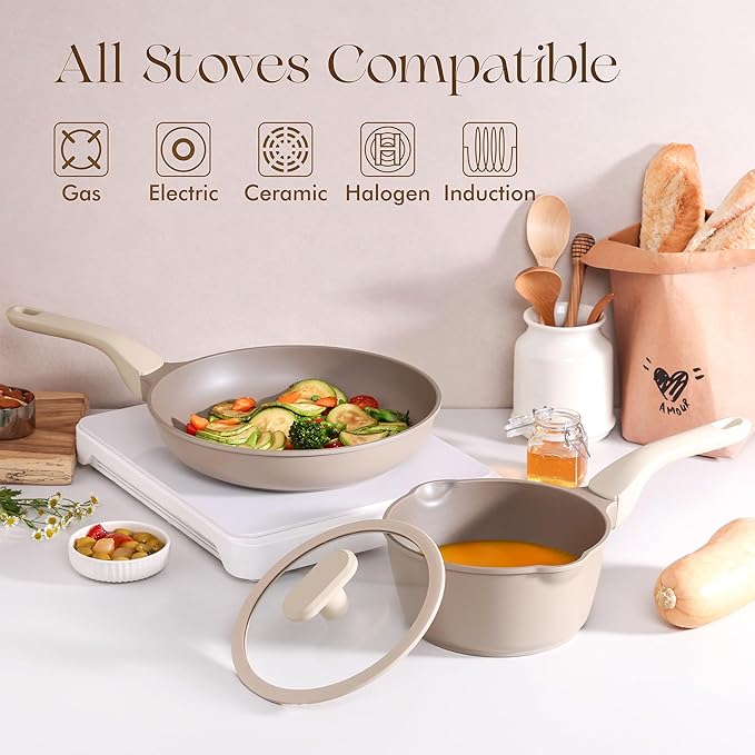 PRICUSIS Nonstick Frying Pan Skillet, Swiss ILAG Coating, 10 Inch Induction Compatible with Stay Cool Handle, PFOA Free Omelet Pan, Dishwasher Safe, Warp Resistant (Honey Apricot)