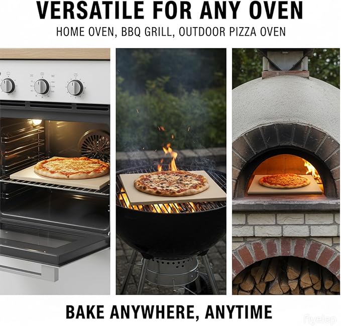 Large 16"x14" Pizza Stone for Outdoor Cooking, Grill & Camping Cordierite Baking Stone with Non-Slip Handles High Heat Resistance