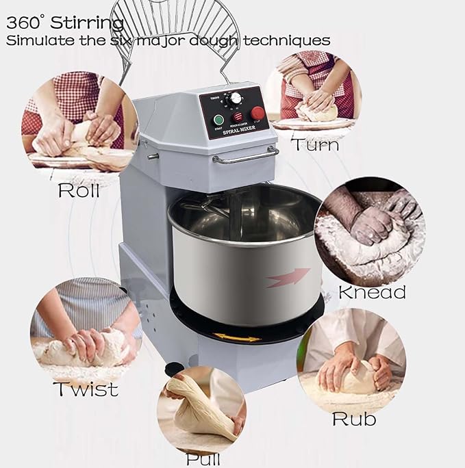 INTSUPERMAI Commercial Dough Mixer Machine Electric Food Mixer with Removable Bowl Double Action Spiral Mixer for Schools Bakeries Restaurants Pizzerias 110V 20 L / 20 QT Capacity