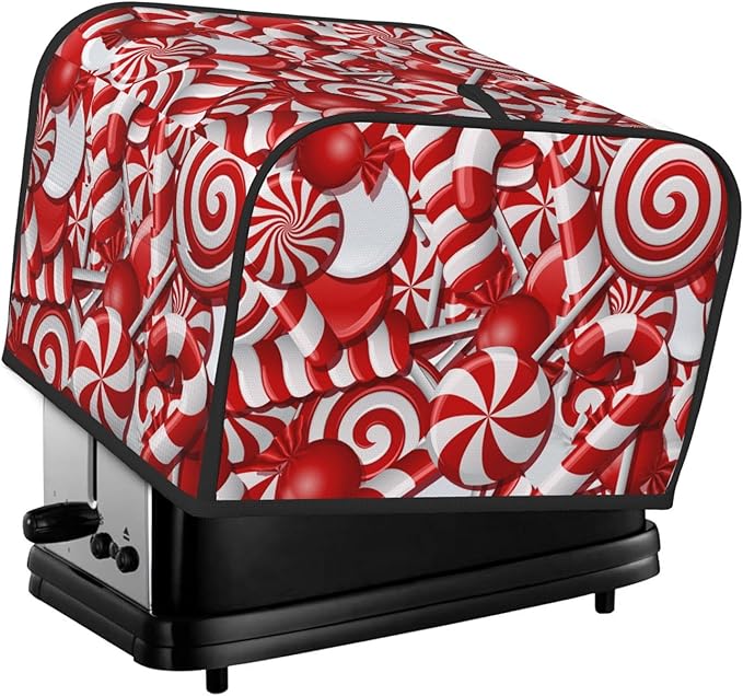 Red And White Christmas Candy Canes 4 Slice Toaster Cover, Waterproof Toaster Dust Cover Bread Maker Protective For Small Kitchen Appliance Dining Room Table Home Decor Gifts