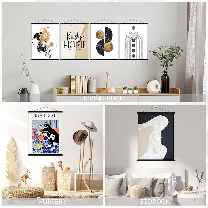 4 Pack 55x39 55x40 55x85 Poster Frame, Magnetic Light Wood Frame Hanger for Photo Picutre Canvas Artwork Art Print Wall Hanging (4 Packs, 55", Black)