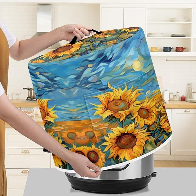 Sunflower Print Instant Pot Cover 8 Quart Dust Cover for Air Fryer Pressure Cooker Cover with Top Handle and Accessories Pockets Small Kitchen Appliance Cover Kitchen Decorations