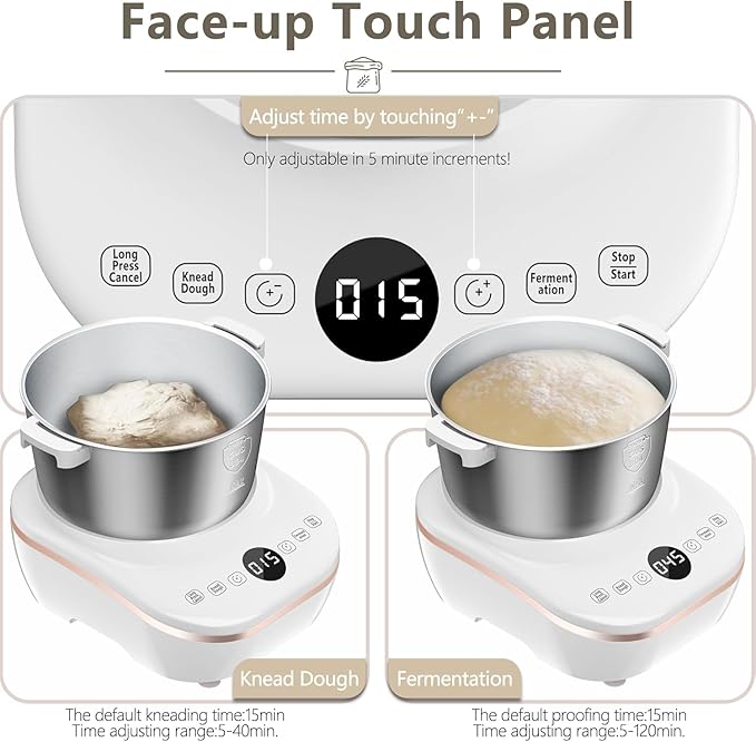 AIZIYO DoughChief, 7.4QT Dough Maker, Dough Mixer with Ferment Function, 304 Stainless Steel Bowl, Removeable lid, Face-up Touch Panel, Electric Dough Proofing Box for Pizza & Bread